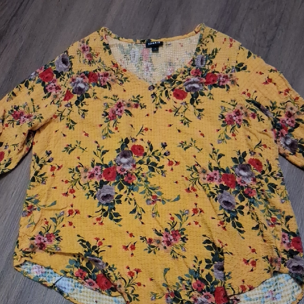 Torrid  Vibrant Yellow Floral Blouse